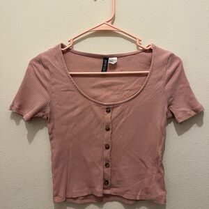 Pink Button-Up Ribbed Top